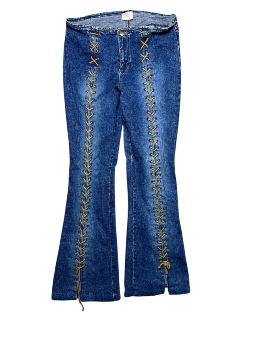 Y2K Mudd Low Rise Lace Up Flare Jeans Hip Hugger Size 11 Corset TRL 2000s VTG